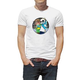 Qivi Undertale Skull Sans Os Baskılı Beyaz Erkek Örme T-shirt