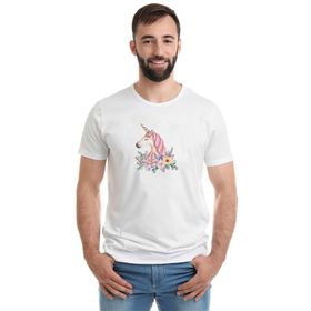 Qivi Unicorn Flower Unnamed Baskılı Beyaz Erkek Örme T-shirt