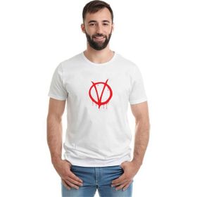 Qivi V For Vendetta Baskılı Beyaz Erkek Örme T-shirt