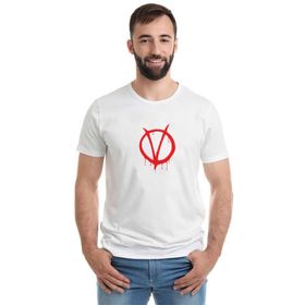 Qivi V For Vendetta Baskılı Beyaz Erkek Örme T-shirt