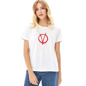 Qivi V For Vendetta Baskılı Beyaz Örme Kadın T-shirt