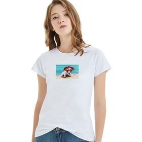 Qivi Vacation Puppys 2 Baskılı Beyaz Örme Kadın T-shirt