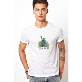 Qivi Vector Character Design Statue Of Liberty Baskılı Beyaz Erkek Örme T-shirt
