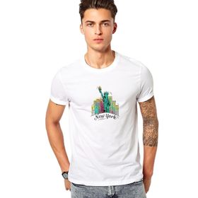 Qivi Vector Character Design Statue Of Liberty Baskılı Beyaz Erkek Örme T-shirt