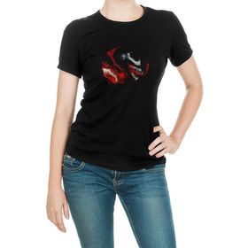 Qivi Venom Groot Baskılı Siyah Örme Kadın T-shirt