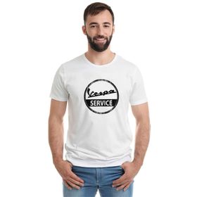 Qivi Vespa Service Baskılı Beyaz Erkek Örme T-shirt