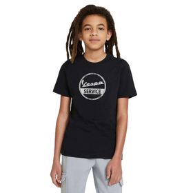 Qivi Vespa Service Baskılı Unisex Çocuk Siyah T-shirt