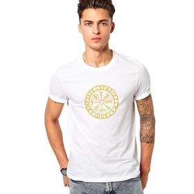 Qivi Viking Compass Logo Baskılı Beyaz Erkek Örme T-shirt