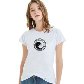 Qivi Viking Wolf Symbol Baskılı Beyaz Örme Kadın T-shirt