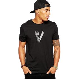 Qivi Vikings Baskılı Siyah Erkek Örme T-shirt