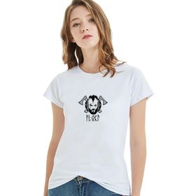 Qivi Vikings Floki Baskılı Beyaz Örme Kadın T-shirt