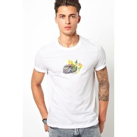 Qivi Volkswagen T1 Minibüs Gri Ton Volkswagen Baskılı Beyaz Erkek Örme T-shirt