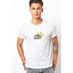 Qivi Volkswagen T1 Minibüs Gri Ton Volkswagen Baskılı Beyaz Erkek Örme T-shirt
