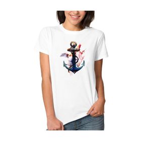 Qivi Watercolor Anchors And Birds Kadın Beyaz T-shirt