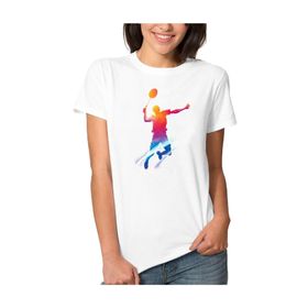 Qivi Watercolor Badminton Kadın Beyaz T-shirt