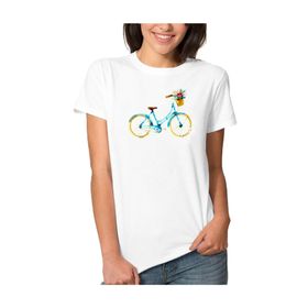 Qivi Watercolor Bicycle Kadın Beyaz T-shirt