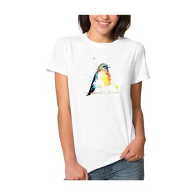 Qivi Watercolor Birds Kadın Beyaz T-shirt