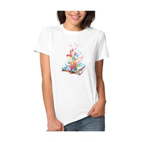 Qivi Watercolor Book Fly Butterfly Kadın Beyaz T-shirt