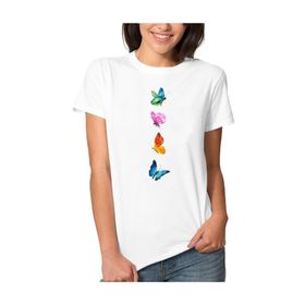 Qivi Watercolor Butterflys Kadın Beyaz T-shirt