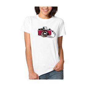 Qivi Watercolor Camera Kadın Beyaz T-shirt