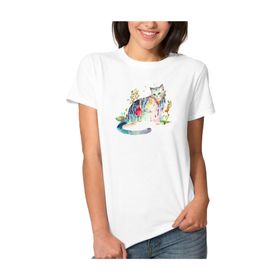 Qivi Watercolor Cat Kadın Beyaz T-shirt