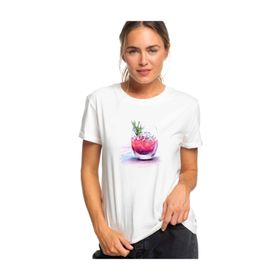 Qivi Watercolor Cocktail Baskılı Beyaz Örme Kadın T-shirt