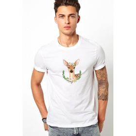 Qivi Watercolor Deer Baskılı Beyaz Erkek Örme T-shirt