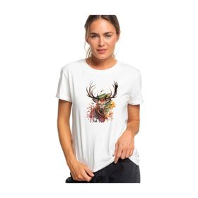 Qivi Watercolor Deer Baskılı Beyaz Kadın T-shirt