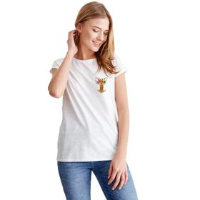 Qivi Watercolor Deer Baskılı Beyaz Kadın T-shirt