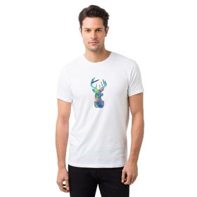 Qivi Watercolor Deer Color Baskılı Beyaz Erkek Örme T-shirt