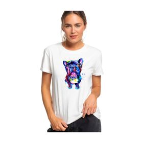 Qivi Watercolor Dog Baskılı Beyaz Kadın T-shirt