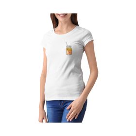 Qivi Watercolor Ice Tea Baskılı Beyaz Kadın T-shirt