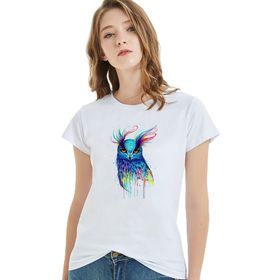 Qivi Watercolor Owl Baskılı Beyaz Kadın T-shirt