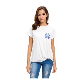 Qivi Watercolor Paw Baskılı Beyaz Kadın T-shirt