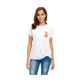 Qivi Watercolor Pineapple Baskılı Beyaz Kadın T-shirt