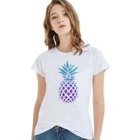 Qivi Watercolor Pineapple Baskılı Beyaz Kadın T-shirt