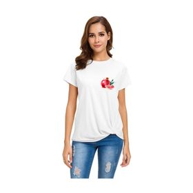 Qivi Watercolor Pomegranate Baskılı Beyaz Kadın T-shirt