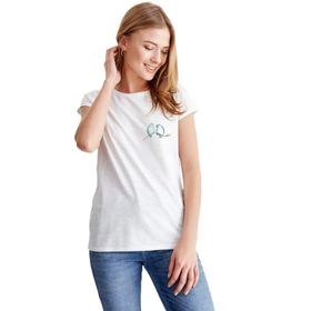Qivi Watercolor Sparrow Blue Birds Baskılı Beyaz Kadın T-shirt