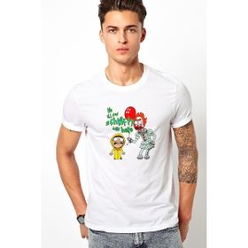 Qivi We All See And Morty Clown Baskılı Beyaz Erkek Örme T-shirt
