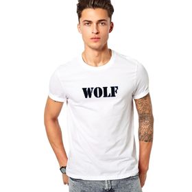 Qivi Wolf Baskılı Beyaz Erkek Örme T-shirt