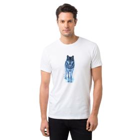 Qivi Wolf Kurt Sibirya Köpek Çizim Baskılı Beyaz Erkek Örme T-shirt