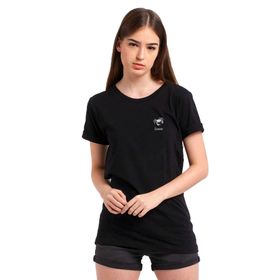 Qivi Yengeç Burcu Baskılı Siyah Örme Kadın T-shirt