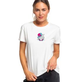 Qivi Yeşil Gözlü Beyaz Kedi Pembe Ve Baskılı Beyaz Örme Kadın T-shirt