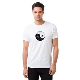 Qivi Ying Yang Cat Kedi Baskılı Beyaz Erkek Örme T-shirt
