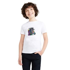 Qivi Zebra Baskılı Unisex Çocuk Beyaz T-shirt