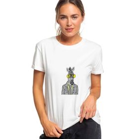 Qivi Zebra Potikare Zebra Ceket Ve Güneş Baskılı Beyaz Örme Kadın T-shirt