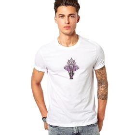 Qivi Zentangle Elephants Eflatun Fil Baskılı Beyaz Erkek Örme T-shirt