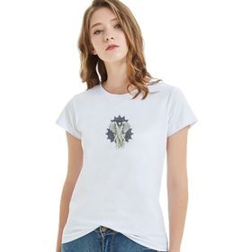 Qivi Zentangle Elephants Etnik Desenli Fil Baskılı Beyaz Örme Kadın T-shirt
