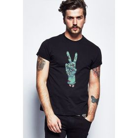 Qivi Zombie Peace Baskılı Siyah Erkek Örme T-shirt