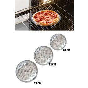 Qniay 20-22-24 cm Paslanmaz Çelik Pizza Pişirme Altlığı Lüx 3'lü Tepsi Seti